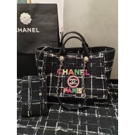 chanel Wool Tweed & Gold-Tone Metal Black, White & Multicolor Large Shopping Bag A66941 2022
