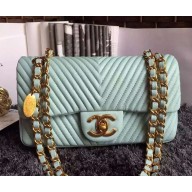 Chanel small lambskin flap bag A92087 light blue