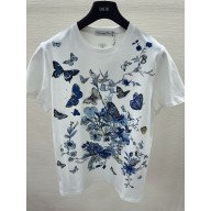 dior White Cotton Jersey with Pastel Midnight Blue Toile de Jouy Mexico Motif T-shirt 2024 