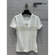 dior White Cotton Jersey with Gold-Tone Signature T-shirt 2024 