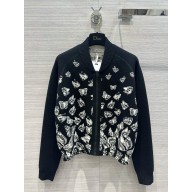 dior Black Technical Cashmere Knit with Gradient Butterflies Motif DiorAlps Reversible Bomber Jacket 2024 