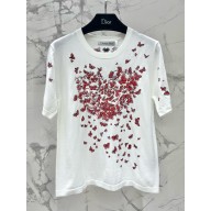 dior White Cotton Jersey with Red Le Cœur des Papillons Motif T-shirt 2024 