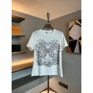dior White Cotton and Linen Jersey with Pastel Pink Butterfly Around The World Motif T-shirt 2024 