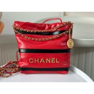 Chanel Shiny Calfskin, Calfskin & Gold-Tone Metal Red & Black 22 Mini Handbag AS3980 2024(ORIGINAL QUALITY)