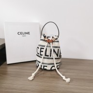 CELINE DRAWSTRING BAG in STRIPED TEXTILE AND CALFSKIN 2023