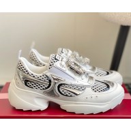 Roger Vivier Embellished leather-trimmed sneakers white/silver 2025