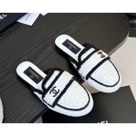 Chanel mules Hemp Rope with CC logo black/white 2025c