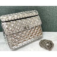 Valentino Garavani Rockstud spike shiny sheepskin medium shoulder bag silver 2024