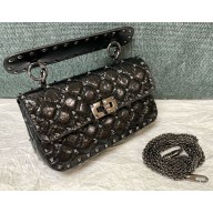 Valentino Garavani Rockstud spike shiny sheepskin small shoulder bag black 2024