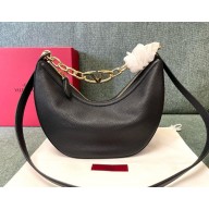 Valentino Garavani Moon small hobo bag in grainy calfskin with chain and metal VLogo black 2024