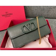 Valentino Garavani VLogo Signature wallet in metallic grainy calfskin with chain green 2024