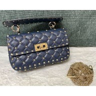 Valentino Garavani Rockstud spike sheepskin small shoulder bag blue 2024