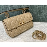 Valentino Garavani Rockstud spike sheepskin small shoulder bag beige 2024