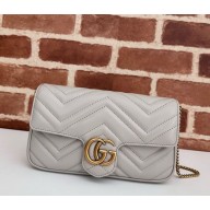 Gucci GG Marmont mini bag 751526 Ligh grey matelassé chevron leather 2024