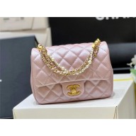 CHANEL Pearly Lambskin, Imitation Pearls & Gold-Tone Metal Pink Mini Flap Bag AS4384 2024(ORIGINAL QUALITY)