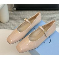 Prada Women's nude pink Patent Leather Mary Jane ballerina shoes 1206-2024