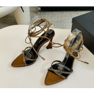 Saint Laurent Liza crystal-embellished leather-trimmed satin sandals Brown 2025
