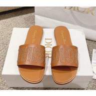 Dior Dway Slide Brown Calfskin and Gold-Finish Studs 2024