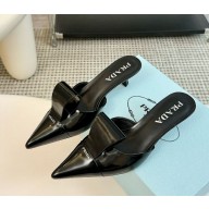 Prada patent leather slippers with Architectural details black 2024 