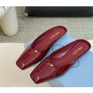 Prada Women's burgundy Patent Leather mules Flats 1206-2024