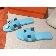Hermes Oran flat Sandals in epsom leather bleu minéral 2025