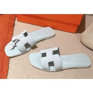 Hermes Oran flat Sandals in epsom leather bleu glacier 2025