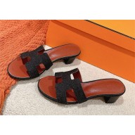 Hermes Heel 5cm Oasis Sandals in black denim 2025