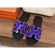 hermes suede goatskin crystal oran sandals purple 2025