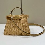 fendi Peekaboo ISeeU petite bag in Sand leather and interlaced fiber beige 2024