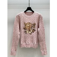 Dior cashmere wool Knitted Embroidered Sweater pink 1101-2024