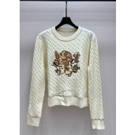 Dior cashmere wool Knitted Embroidered Sweater white 1101-2024