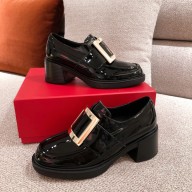 roger vivier Viv' Rangers Metal Buckle Loafers in Patent Leather black