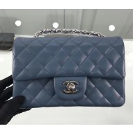 Chanel Lambskin Quilted Leather Classic Flap Bag A1116 Dark Blue/Silver