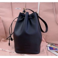 MIU MIU leather bucket bag 5BE089 black 2024