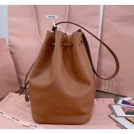 MIU MIU leather bucket bag 5BE089 Caramel 2024