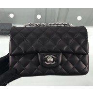 Chanel Lambskin Quilted Leather Classic Flap Bag A1116 Black/Silver