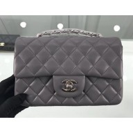Chanel Lambskin Quilted Leather Classic Flap Bag A1116 Grey/Silver