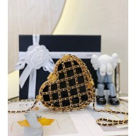 chanel black Lambskin & Gold-Tone Metal Heart Minaudiere AS4027 2023