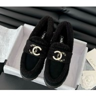 Chanel suede Leather with cc logo and shearling black loafers 2024