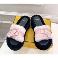 FENDI platform 6cm Shearling Mules with buckle pink 1114-2024