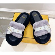 FENDI platform 6cm Shearling Mules with buckle grey 1114-2024