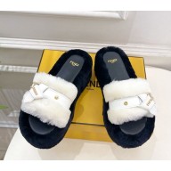 FENDI platform 6cm Shearling Mules with buckle white 1114-2024