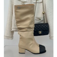 Chanel CC Logo High Boots Calfskin Beige 1114-2024