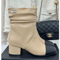 Chanel CC Logo ankle Boots Calfskin Beige 1114-2024