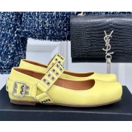 Alaia Ballet Flats with Eyelet Studs and Buckle Calfskin Yellow 2024