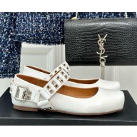 Alaia Ballet Flats with Eyelet Studs and Buckle Calfskin white 2024