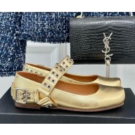 Alaia Ballet Flats with Eyelet Studs and Buckle Calfskin gold 2024