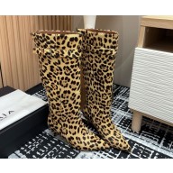 Alaia women's pointed suede leather boots in leopard heel 6cm 2024
