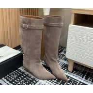Alaia women's pointed suede leather boots in grey heel 6cm 2024