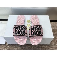Dior Dway Slides in Embroidered Cotton and Pink Miss Dior Allover Motif 2024